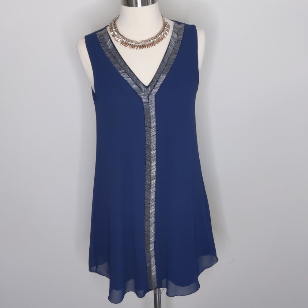 Alya Beaded V Neck Navy Dress Size Medium